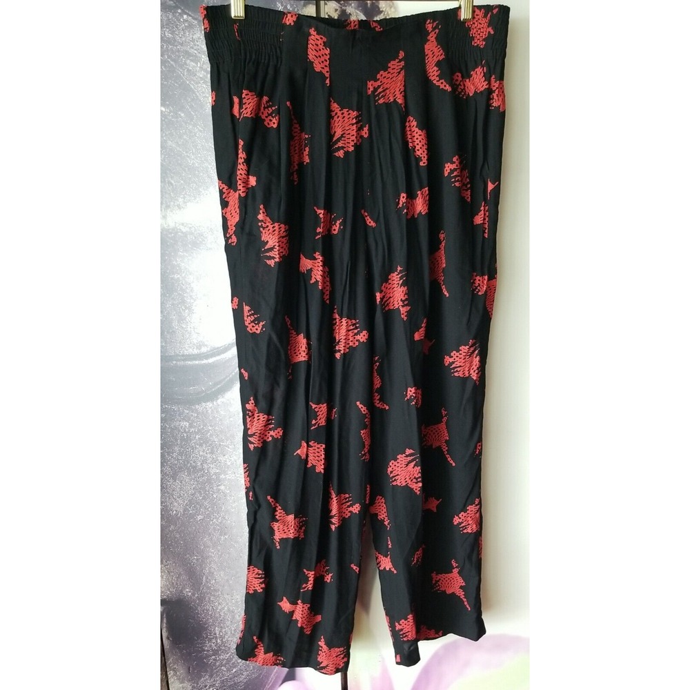 CAROLE LITTLE Womens Elastic Waist Black Red‎ Printed Rayon Casual Pant Size 10
